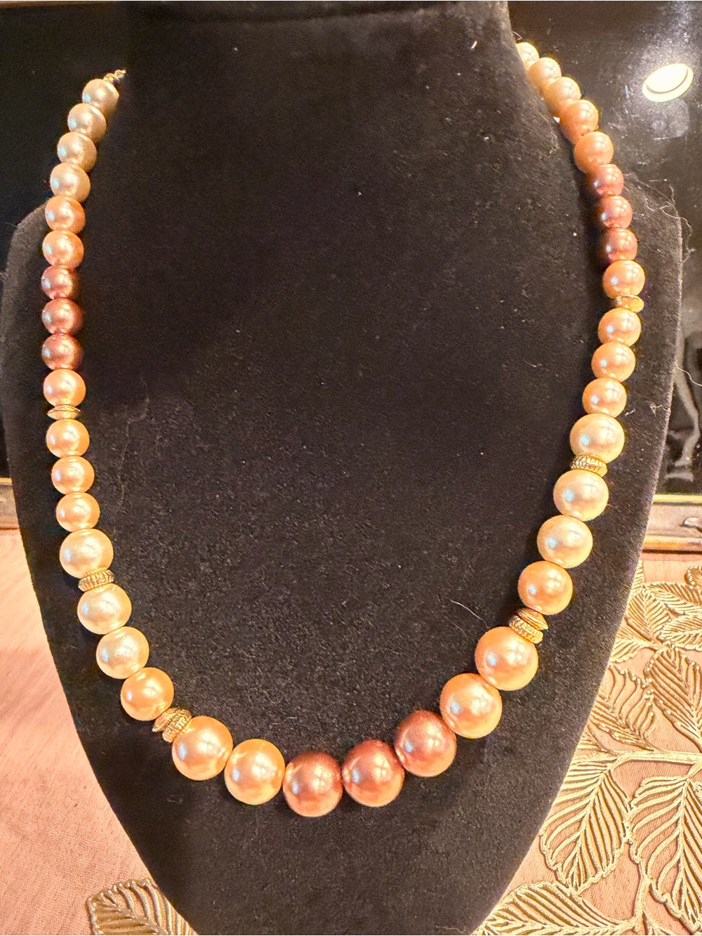 Golden Bronze Pearl Bead Necklace - Women Jewelry